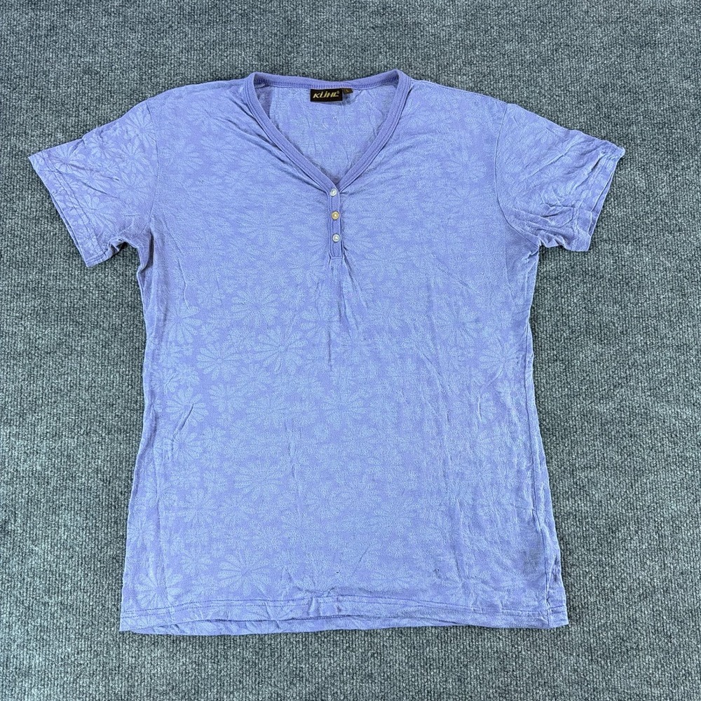 Kuhl Women Purple Floral Burnout Henley Short Sleeve L Lavender Gorpcore Hiking